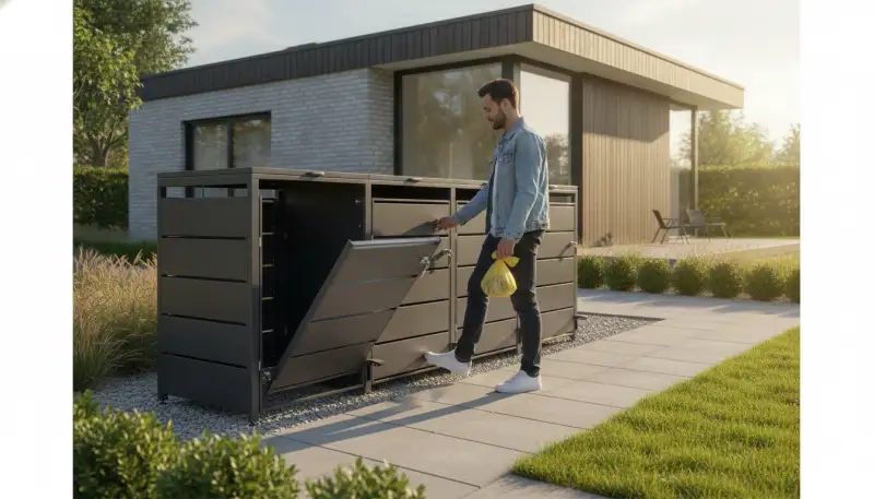 Eleganz und Komfort im Quartett: So verwandelt die 4er Mülltonnenbox mit Pedal Ihren Außenbereich